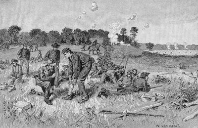 Linea confederata in attesa di ordini nel deserto, illustrazione da 